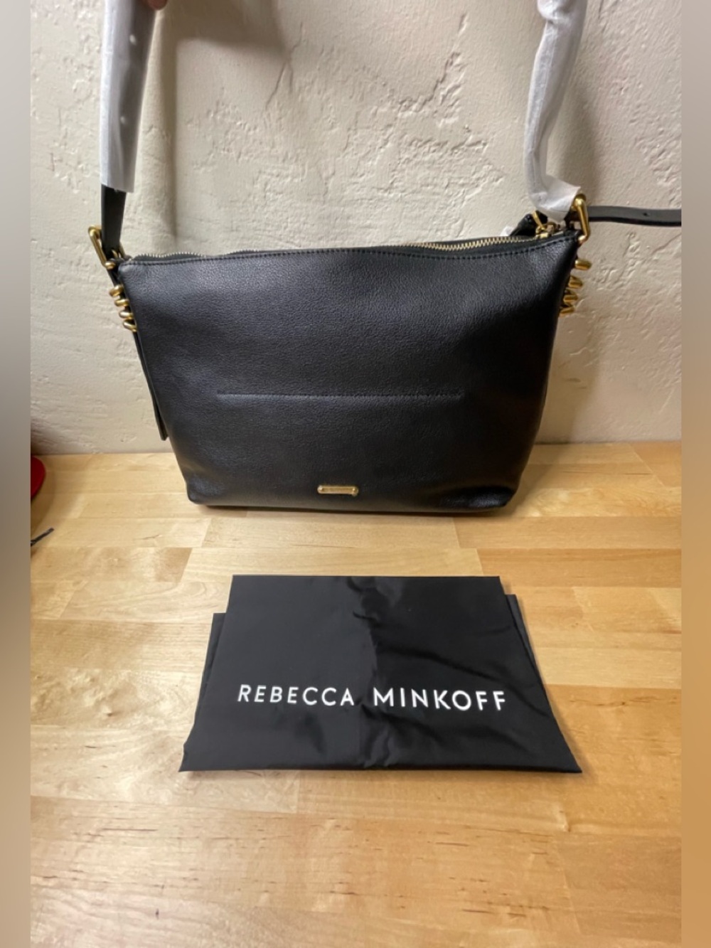 Rebecca Minkoff Black Pebbled Leather Shoulder Bag with Gold Hardware